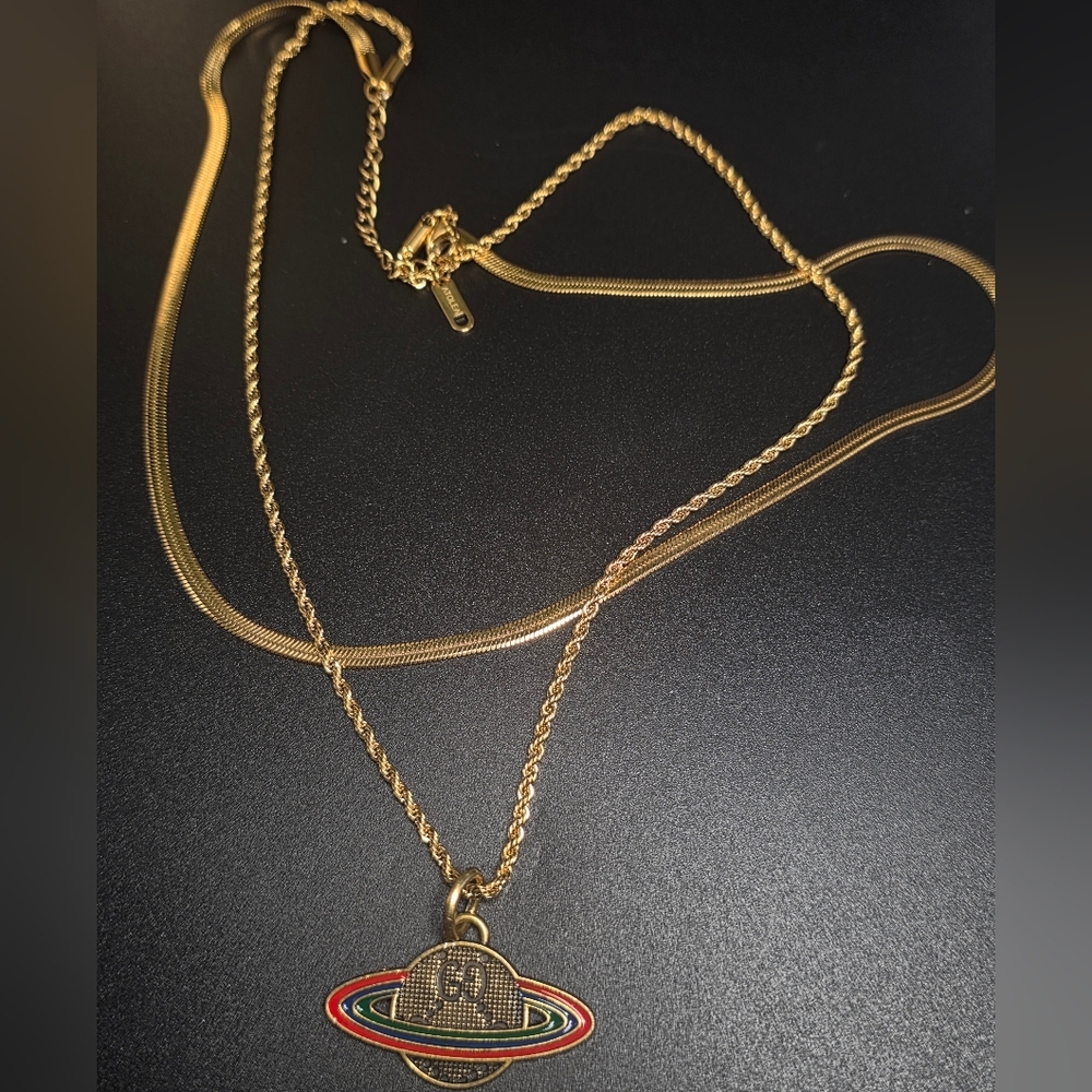 Gucci Gold Pendant Necklace. Atolea 18kt Gold PVD , Stainless Stell Chain.